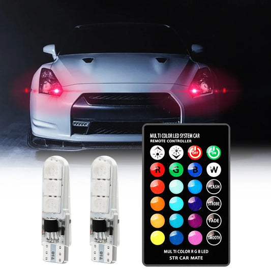 "Dynamic Car Interior Lighting System with RGB LED T10 Bulbs and Wireless Remote - Illuminate Your Space!"