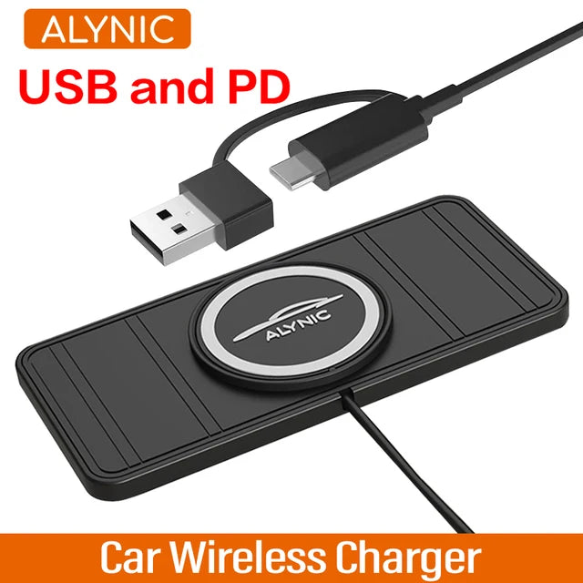 "Silicone Non-Slip Car Wireless Charging Pad, Sleek Design and Advanced Technology for Fast Charging up to 15W."