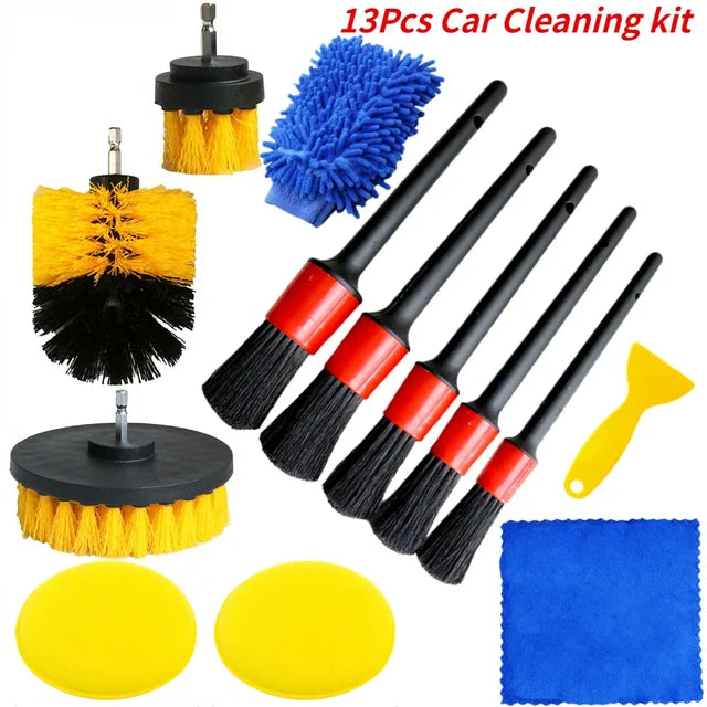 "New Car Cleaning Kit with Detailing Brushes for Interior, Air Vents, Towel, and Polisher - Awesome Tools for Your Car!"