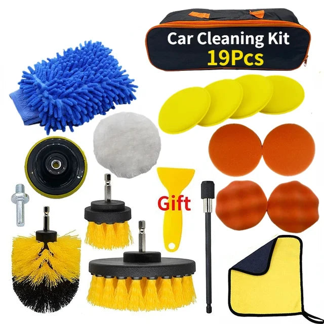 "New Car Cleaning Kit with Detailing Brushes for Interior, Air Vents, Towel, and Polisher - Awesome Tools for Your Car!"