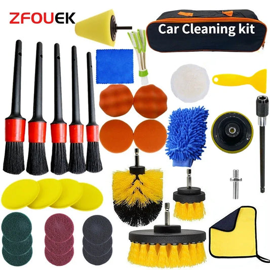 "New Car Cleaning Kit with Detailing Brushes for Interior, Air Vents, Towel, and Polisher - Awesome Tools for Your Car!"