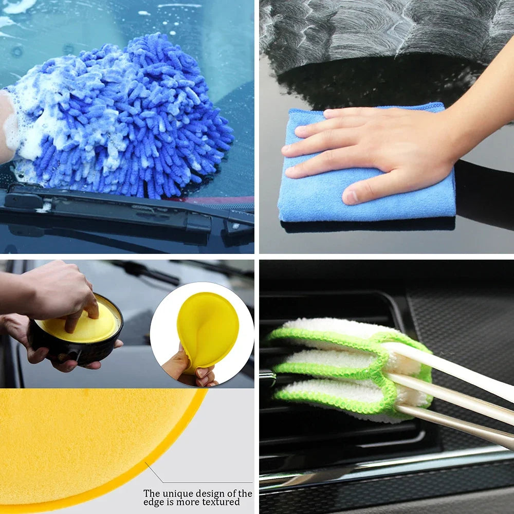 "New Car Cleaning Kit with Detailing Brushes for Interior, Air Vents, Towel, and Polisher - Awesome Tools for Your Car!"