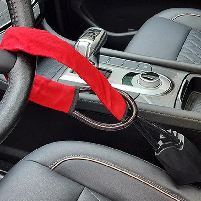 "SentinelGuard Universal Steering Wheel Lock with Heavy-Duty Seat Belt Buckle"