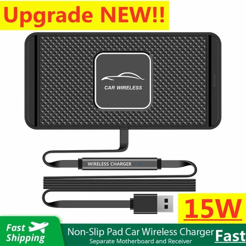 "Silicone Non-Slip Car Wireless Charging Pad, Sleek Design and Advanced Technology for Fast Charging up to 15W."